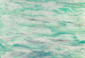Turquoise Green Color Paint Strokes on Canvas Surface.