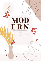 Modern Abstract collage card. Art background poster. Creative graphic illustration with trendy tropic shapes