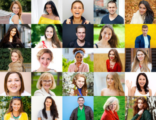 Collage of happy young people at least 18 years old