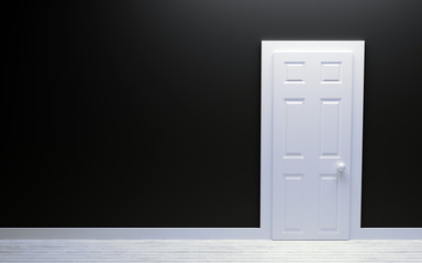 Modern white door and black wall with free space. 3d render