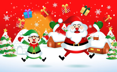 Merry christmas and Happy new year 2020 with santa claus cute cartoon.for Christmas and New Year background.vector illustration