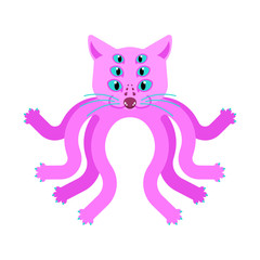Cat Octopus monster. Ufo pet With Tentacles.