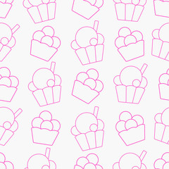Seamless pattern with  pink dessert on a grey background