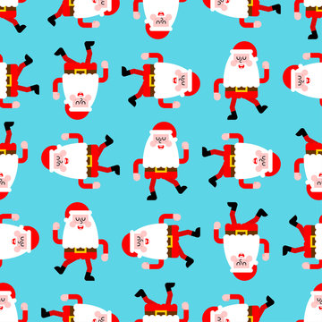 Dancing Santa pattern seamless. Grandfather dancers background. Christmas disco texture and New Year Vector ornament