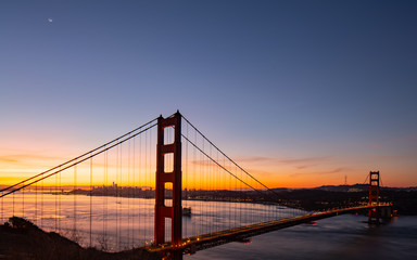 Golden Gate Bridge in San Francisco California as Sun Rises