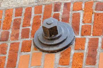View of connecting bolts and nuts at historic bridges at the Karl Heine Canal in Leipzig / Germany