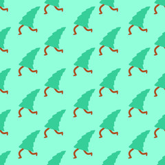 Running Christmas tree pattern seamless. Xmas background. New Year Vector ornament