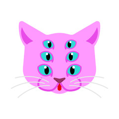 Cat alien monster. Ufo pet face. Animal cartoon