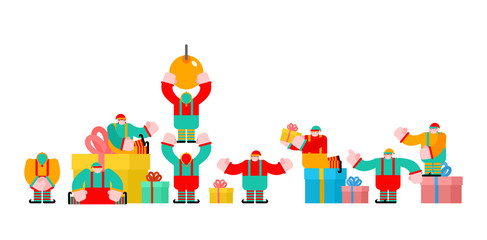 Elf Santa set. Little Christmas Helper. Xmas and New Year Vector Illustration