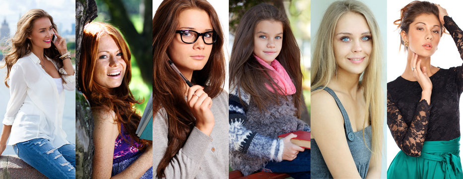 Collage happy young women