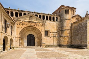 Fototapeta premium Santillana del Mar, Spain. Facade of medieval collegiate church
