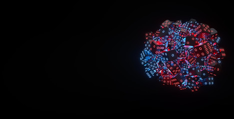 A Lot Of Red And Blue Neon Modern Dices In Form Of Sphere Isolated On The Black Background - Abstract Casino Concept - 3D Illustration © Levan