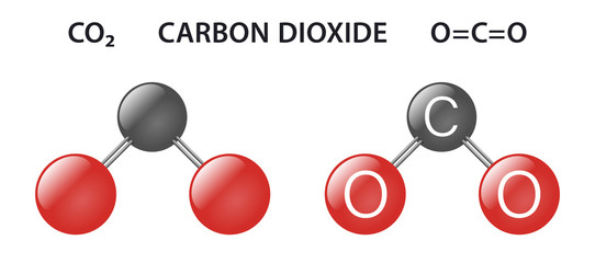 Carbon dioxide co2 atom model illustration - obrazy, fototapety, plakaty