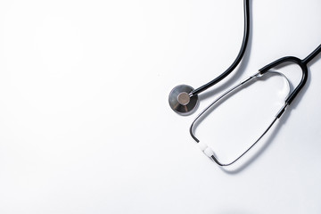 Medical stethoscope isolated on white background with copy space for your design. Health care concept. Medical banner.