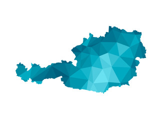 Vector isolated illustration icon with simplified blue silhouette of Austria map. Polygonal geometric style, triangular shapes. White background