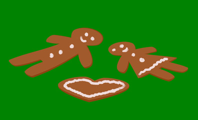 Gingerbread formed as a man and woman and with heart in the middle. 