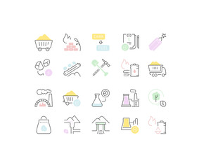 Set Vector Line Icons of Coal Mining