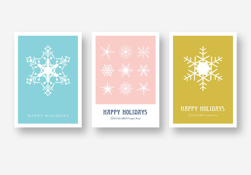 Holiday Card Layout Set with Snowflake Illustrations