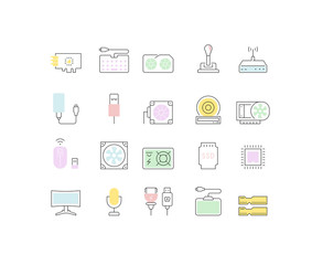 Set Vector Line Icons of Hardware