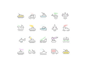 Set Vector Line Icons of Military Transport.