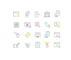 Set Vector Line Icons of Online Banking