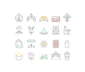 Set Vector Flat Line Icons Paris