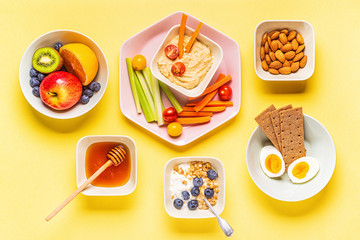 Healthy snack on a pastel background.