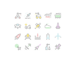 Set Vector Line Icons of Space Transport