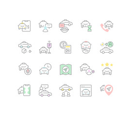 Obraz premium Collection Linear Icons of Taxi Services