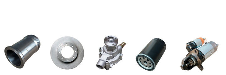 Lot of new auto spare parts. Set with many isolated items for shop or aftermarket.