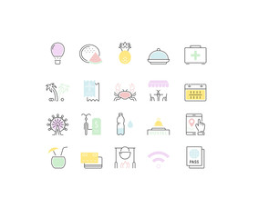 Set Vector Flat Line Icons Travel and Adventure