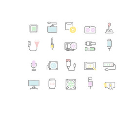 Set Vector Line Icons of Upgrading Computer Components