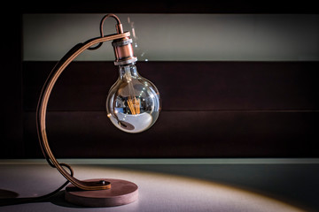 craft table lamp-desk, edison-lamp, concrete platform, wenge wood leg, night lamp, loft lamp