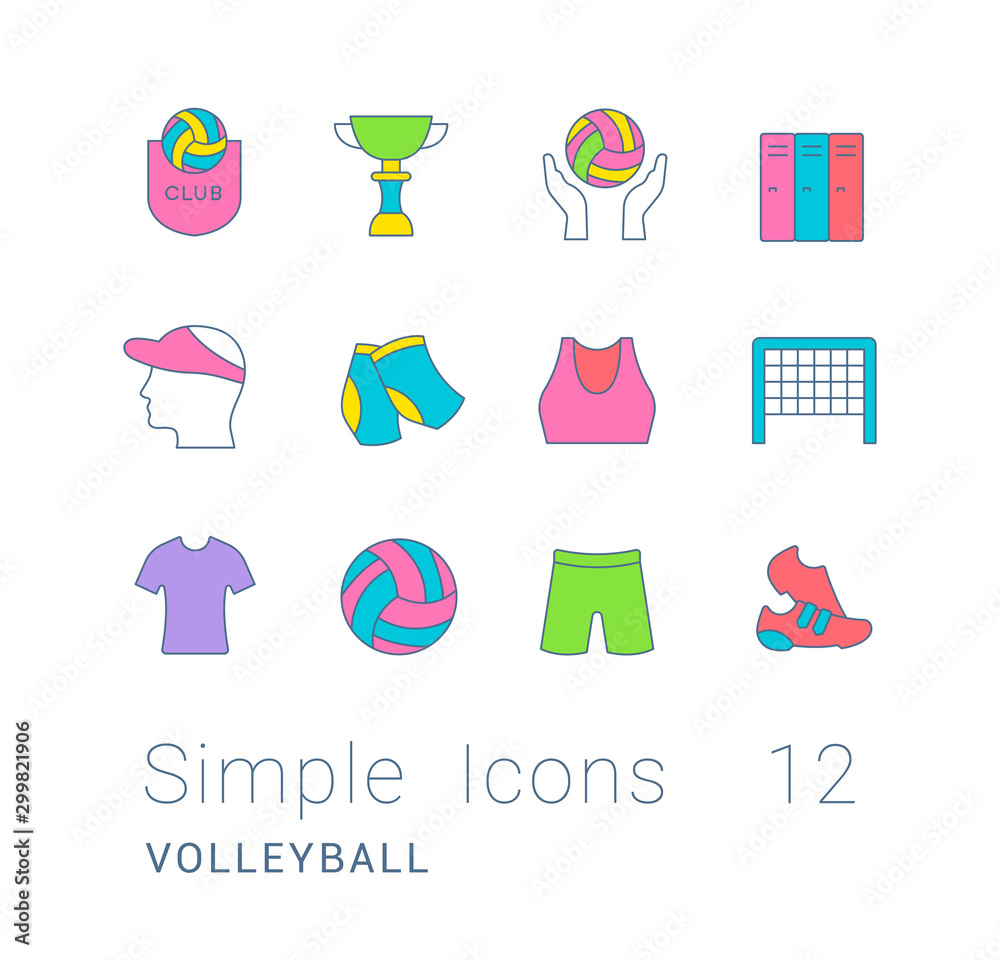 Wall mural Set of Simple line Icons of Volleyball