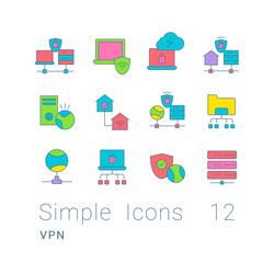 Set of Simple line Icons of VPN