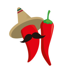 chili peppers with moustache and hat mexican