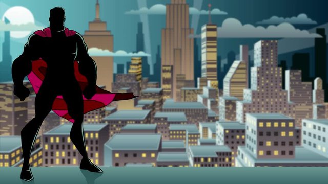 Superhero Standing Night City Silhouette