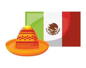 mexico flag emblem with hat traditional