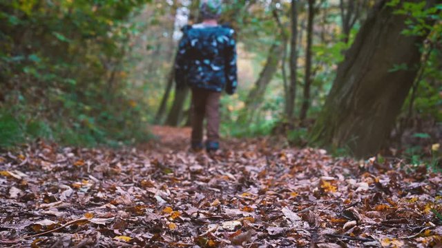 Bodenaufnahme einer Person beim Wandern im Herbst
