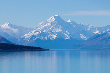 Mount Cook reflection in Pukaki lake, New Zealand