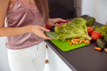 Close up of relaxed girl that preparing breakfast