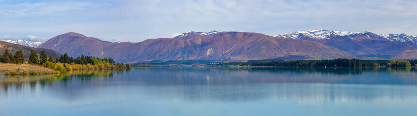 Panorama of Lake Ruataniwha near Twizel, New Zealand