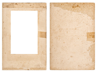 Used paper sheet Old photo frame stains white background