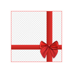 Gift mockup with red ribbons and bow, realistic vector illustration isolated.