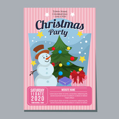 christmas party festival holiday poster template snowman flat style