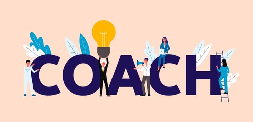 Business people in coaching and training concept, flat vector illustration. - obrazy, fototapety, plakaty
