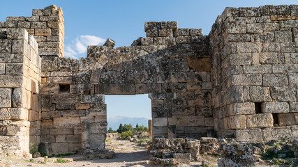 Ruins of the ancient city of Hierapolis in Pamukkale, Denizli, Turkey