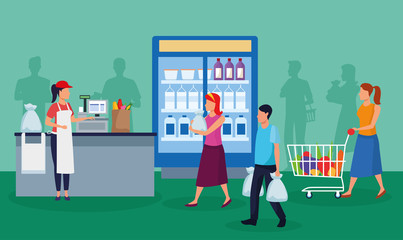 grocery stores with people characters