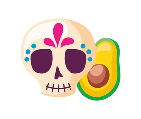 skull death icon traditional mexican with avocado