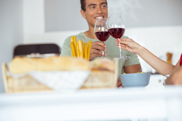 Positive delighted young man having romantic date